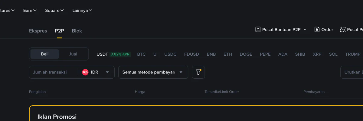 Filter metode pembayaran lokal di Binance P2P untuk deposit Rupiah